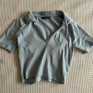 Zara Baby Blue Cropped Polo Tee